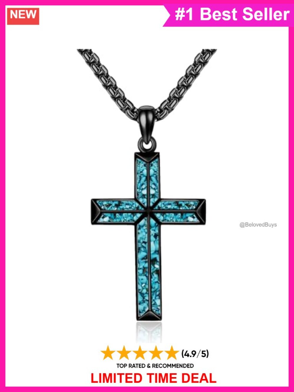 Sterling Silver Turquoise Cross Pendant Necklace 22in Religious Gift
